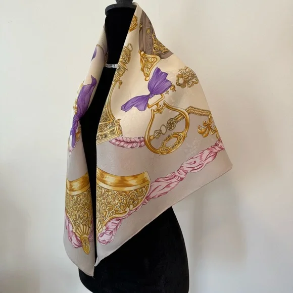 Authentic Lancel Silk Scarf with Gold and Pink Design - Picture 7 of 11